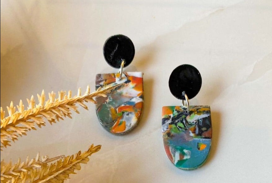 Arched Abstract Handmade Polymer Clay Earrings