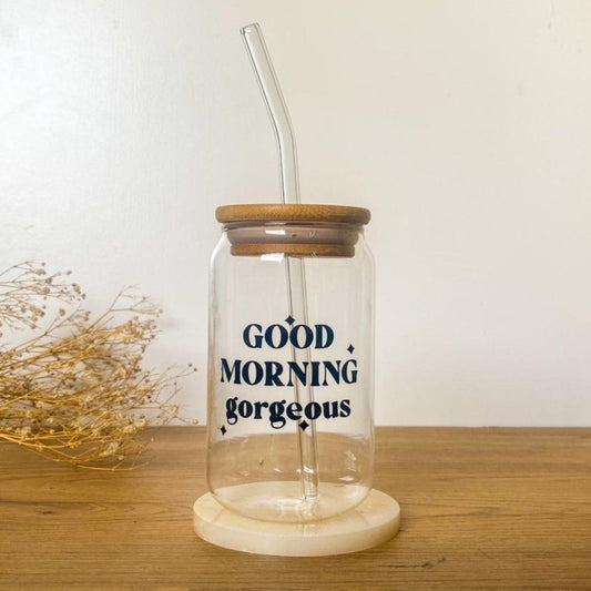 "Good Morning Gorgeous" Glass Cup With Straw