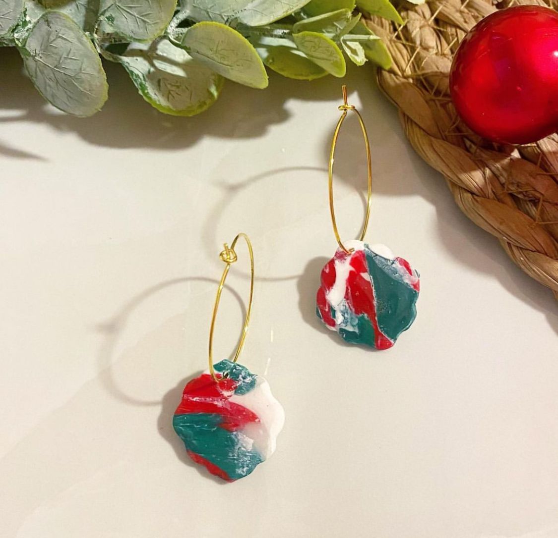 Christmas Hoops - Handmade Polymer Clay Earrings