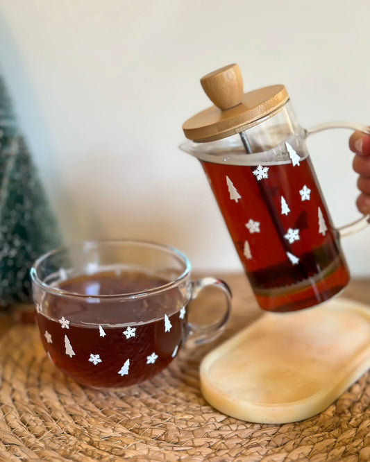 "Snowy Cheer" Premium Glass French Press & Glass Cup