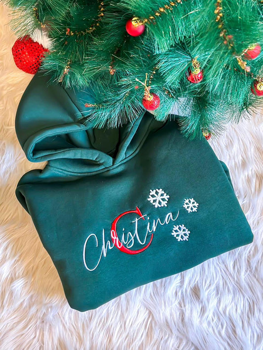 Custom Name & Initial Embroidered Christmas Hoodie