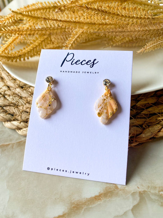 Rose Gold Diamond Ball Dangles - Handmade Polymer Clay Earrings