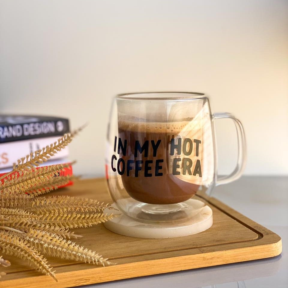 "IN MY HOT COFFEE ERA" Double Glass Cup