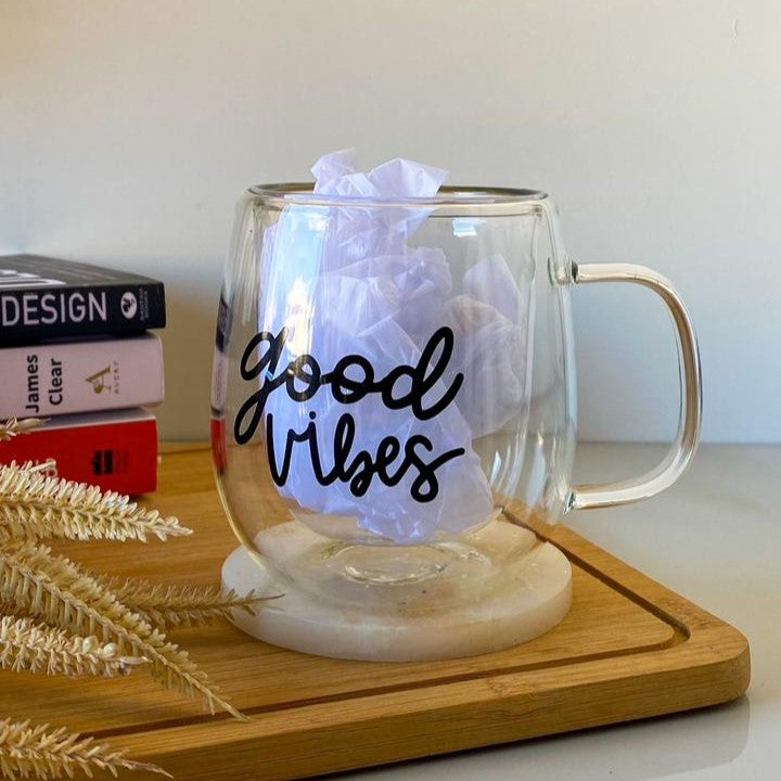 "Good Vibes" Double Glass Cup