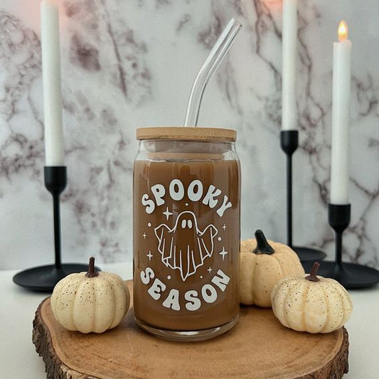 Spooky Season Glass Cup With Straw