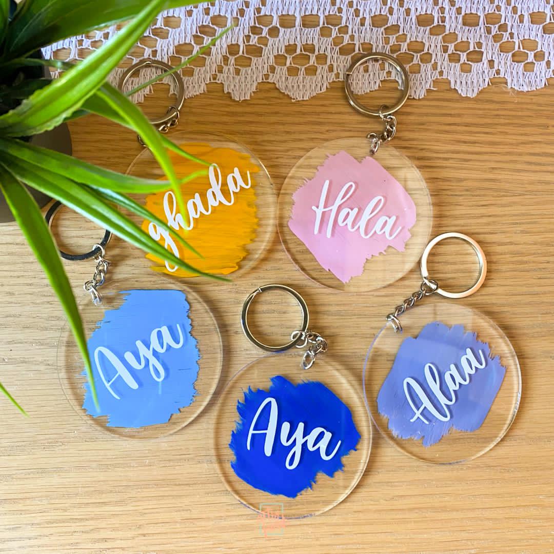 Custom Name & Color Background Acrylic Keychain – Art By Farah
