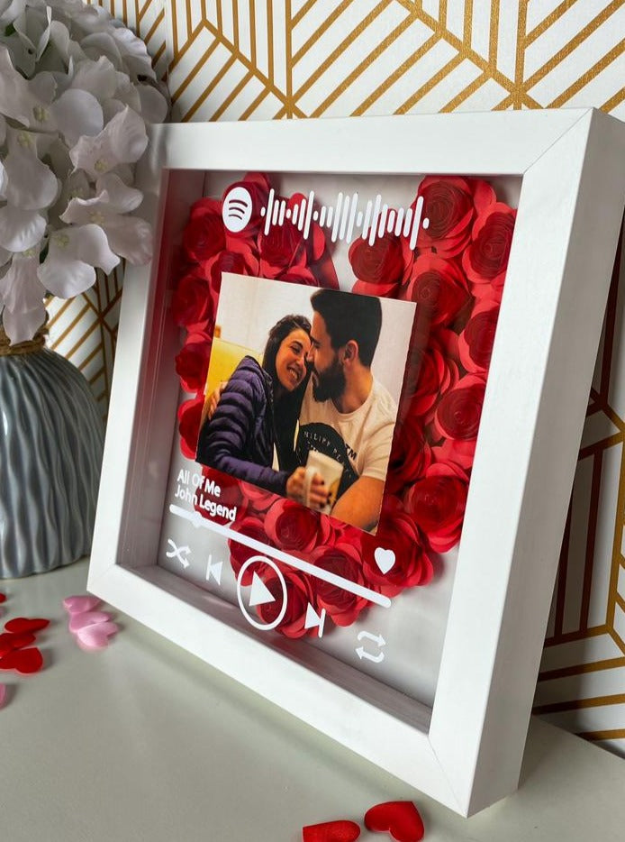 Photo & Spotify Scannable Song Heart Handmade Paper Flower Box