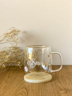 Custom Name & Daisy Double Glass Cup