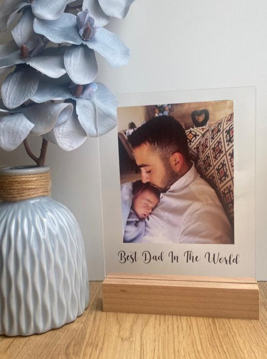 Father's Day Acrylic Photo Plaque With LED light Wood Stand