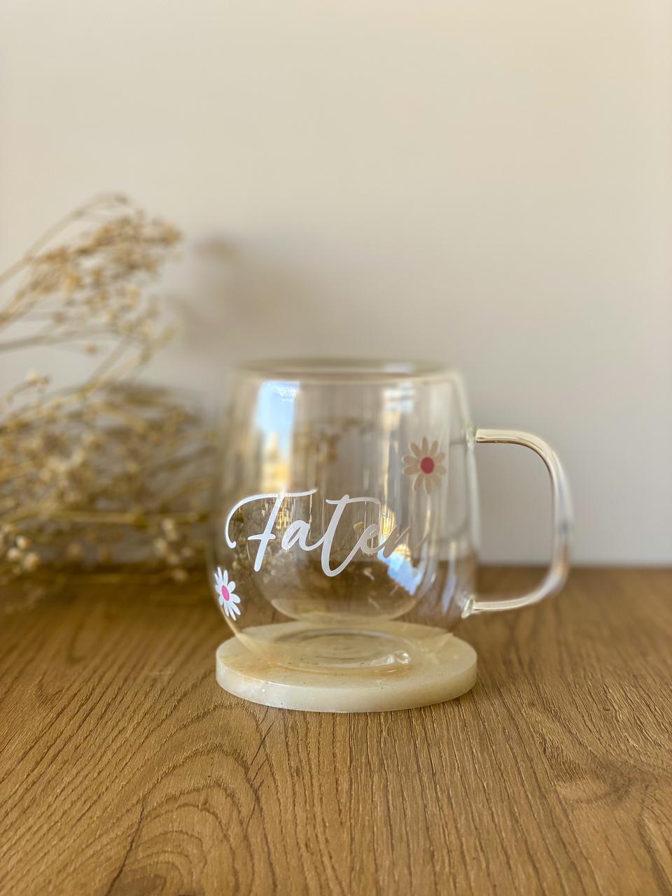 Custom Name & Daisy Double Glass Cup