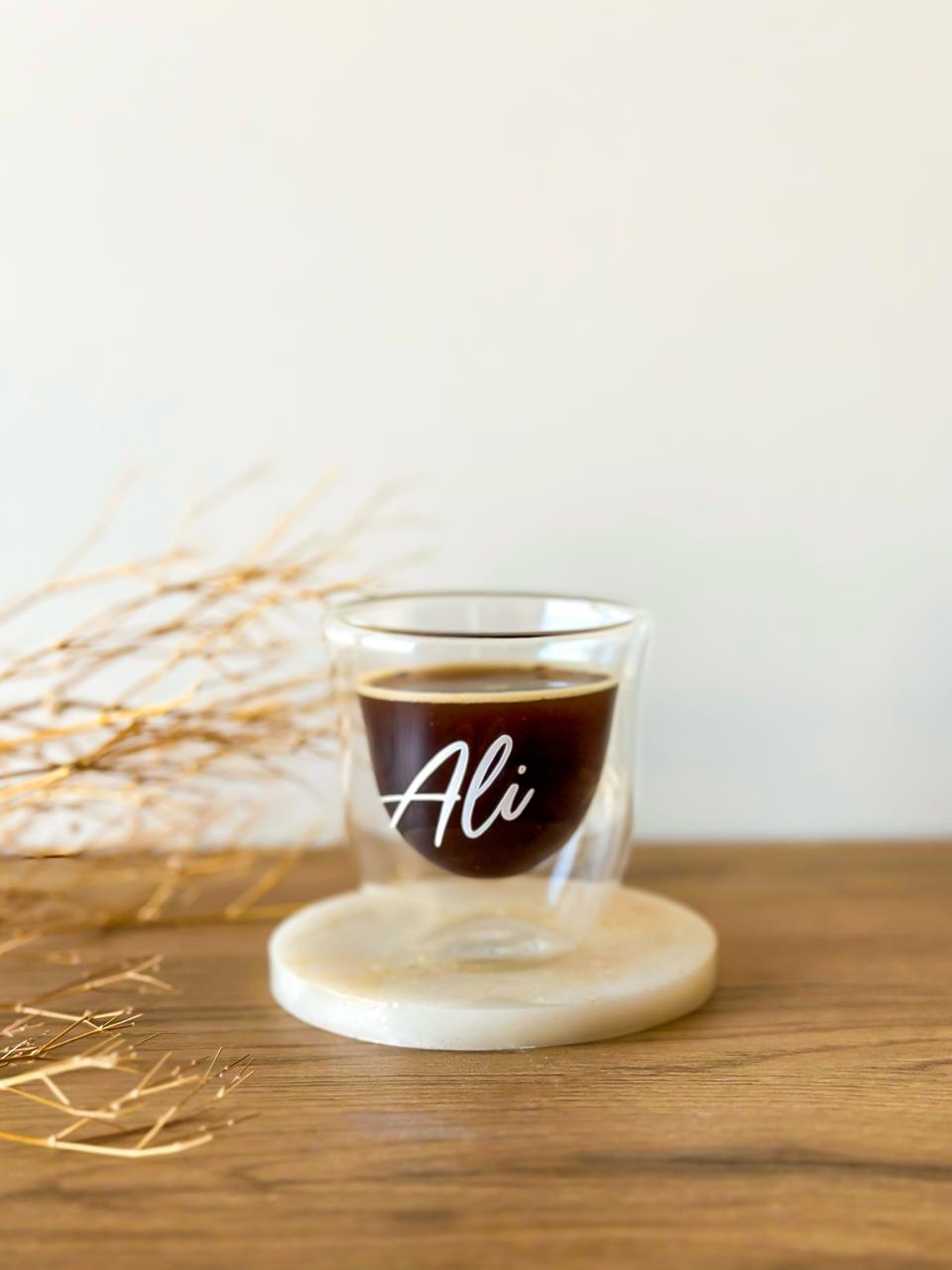 Custom Name Espresso SMALL Double Glass Cup