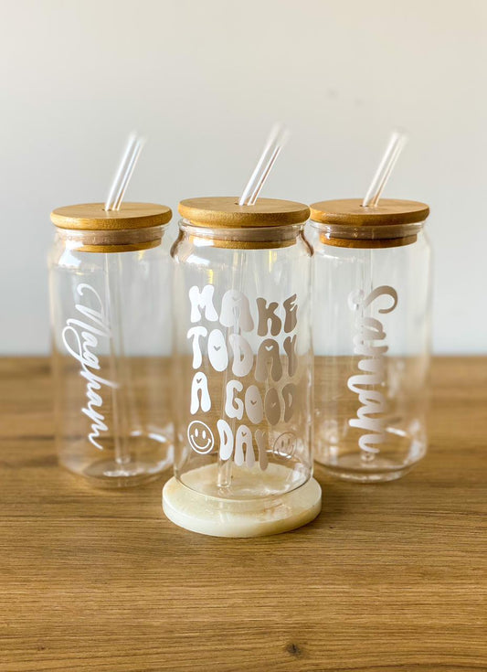 "Make Today A Good Day" Glass Cup With Straw