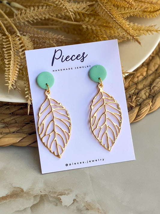 Leafy Pastel Blue Handmade Polymer Clay Earrings