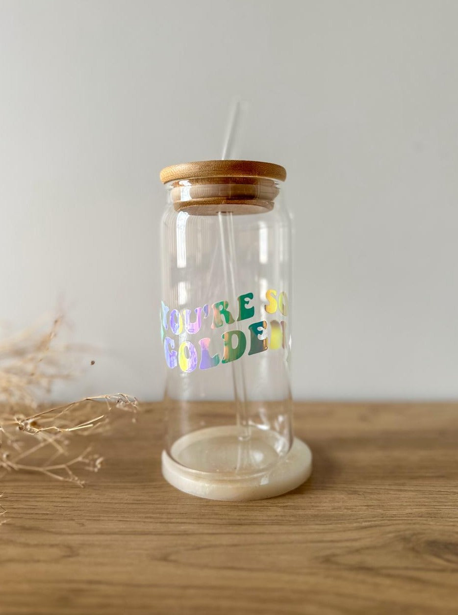 "You're So Golden" Glass Cup With Straw