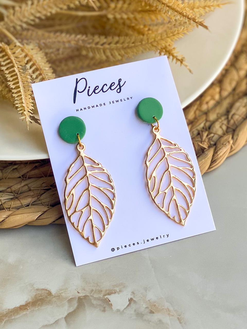 Leafy Pastel Green Handmade Polymer Clay Earrings