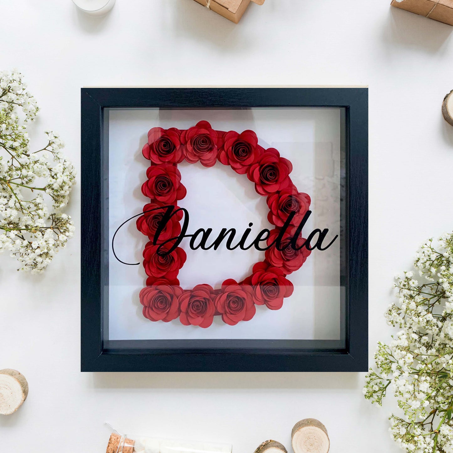 Custom Name & Initial  Handmade Paper Flower Box