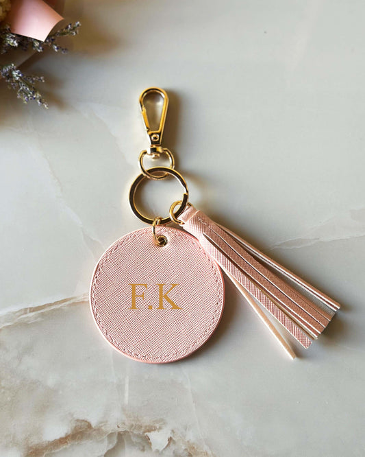 Custom Initials Pink Leather Keychain Charm