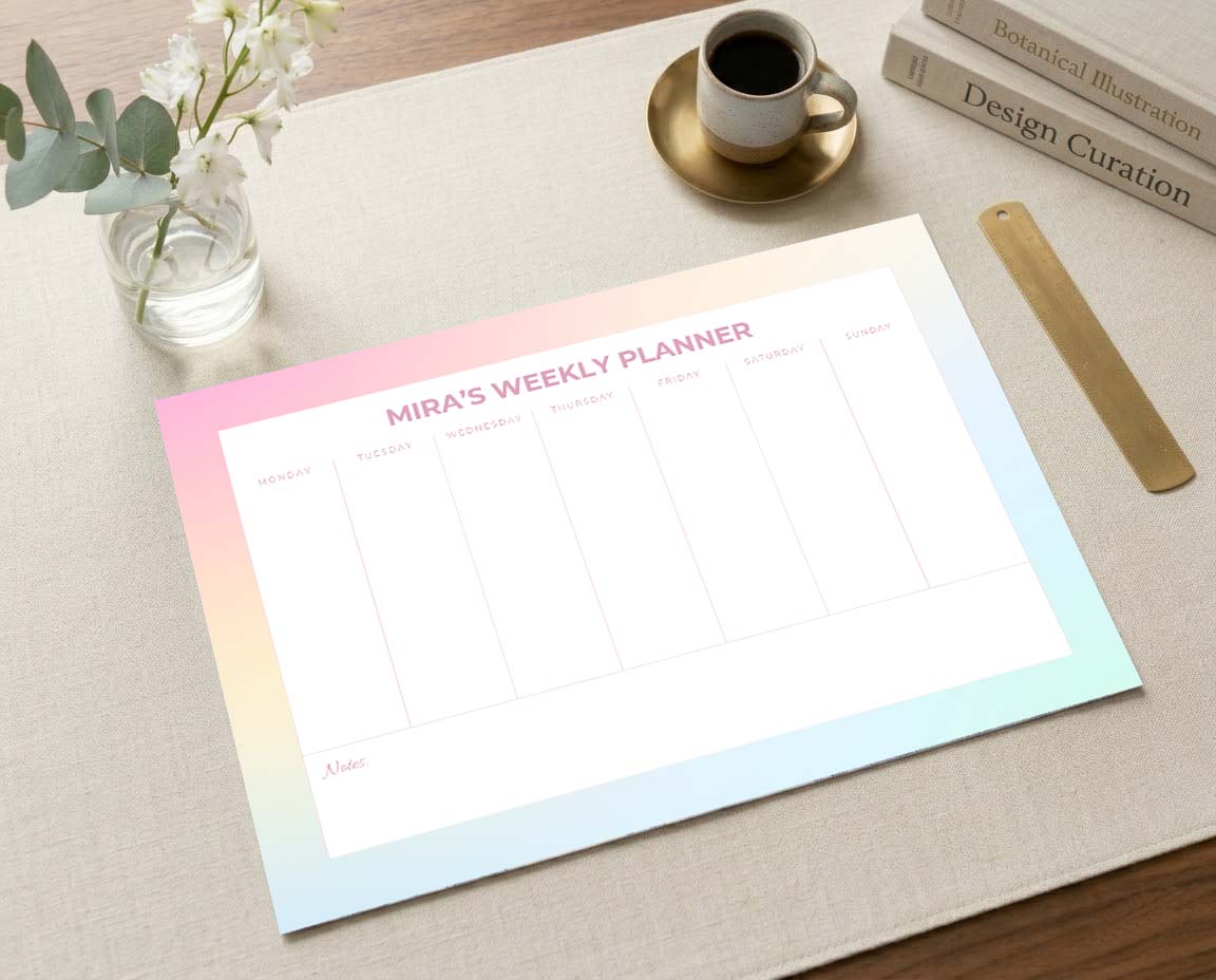Custom Name Pastel Calm Weekly Desk Planner