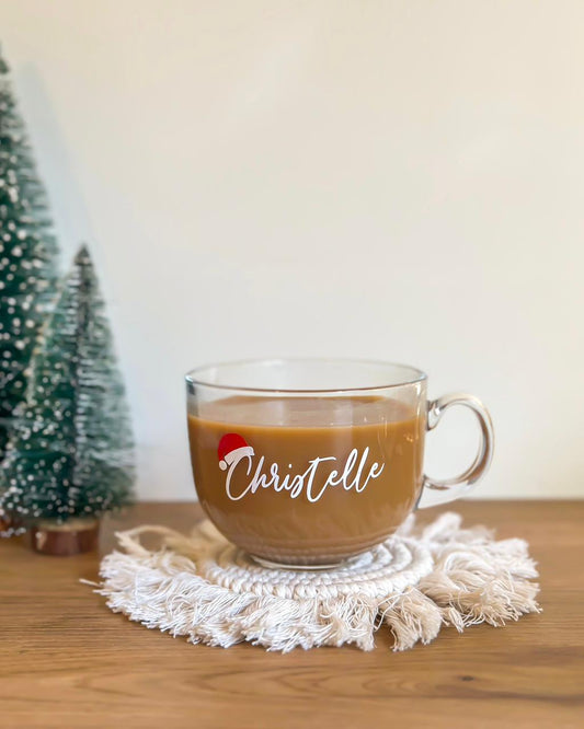 Custom Name & Santa Hat Glass Mug