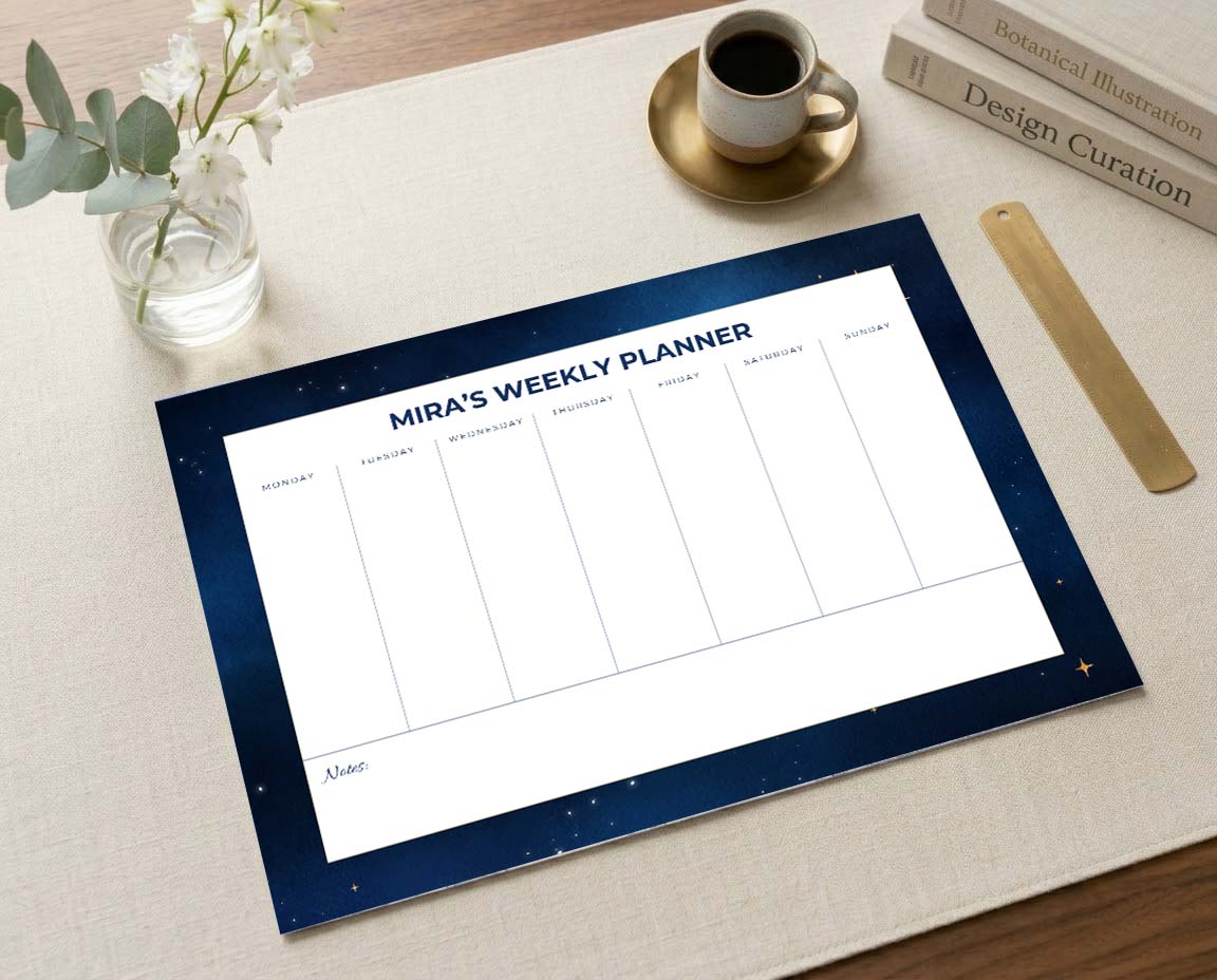 Custom Name Space Weekly Desk Planner