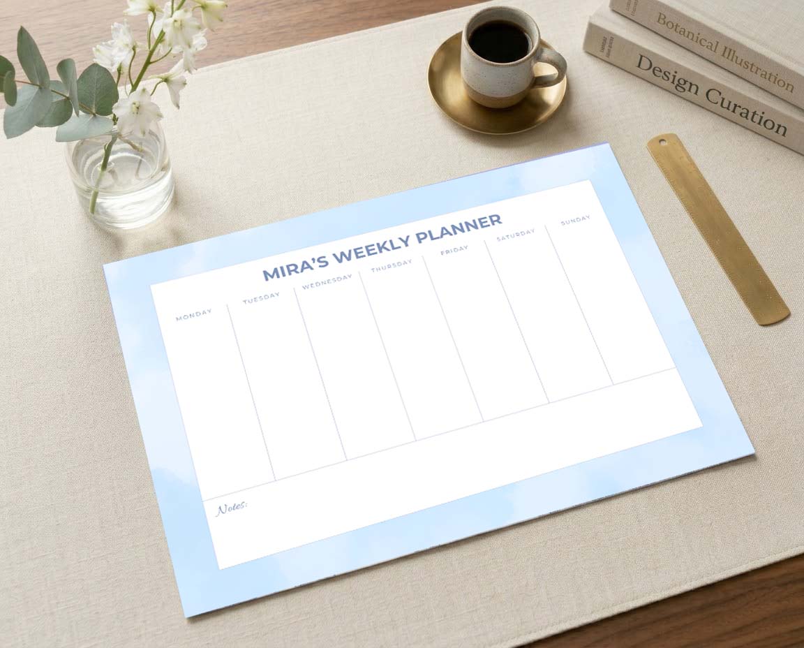 Custom Name Blue Sky Weekly Desk Planner