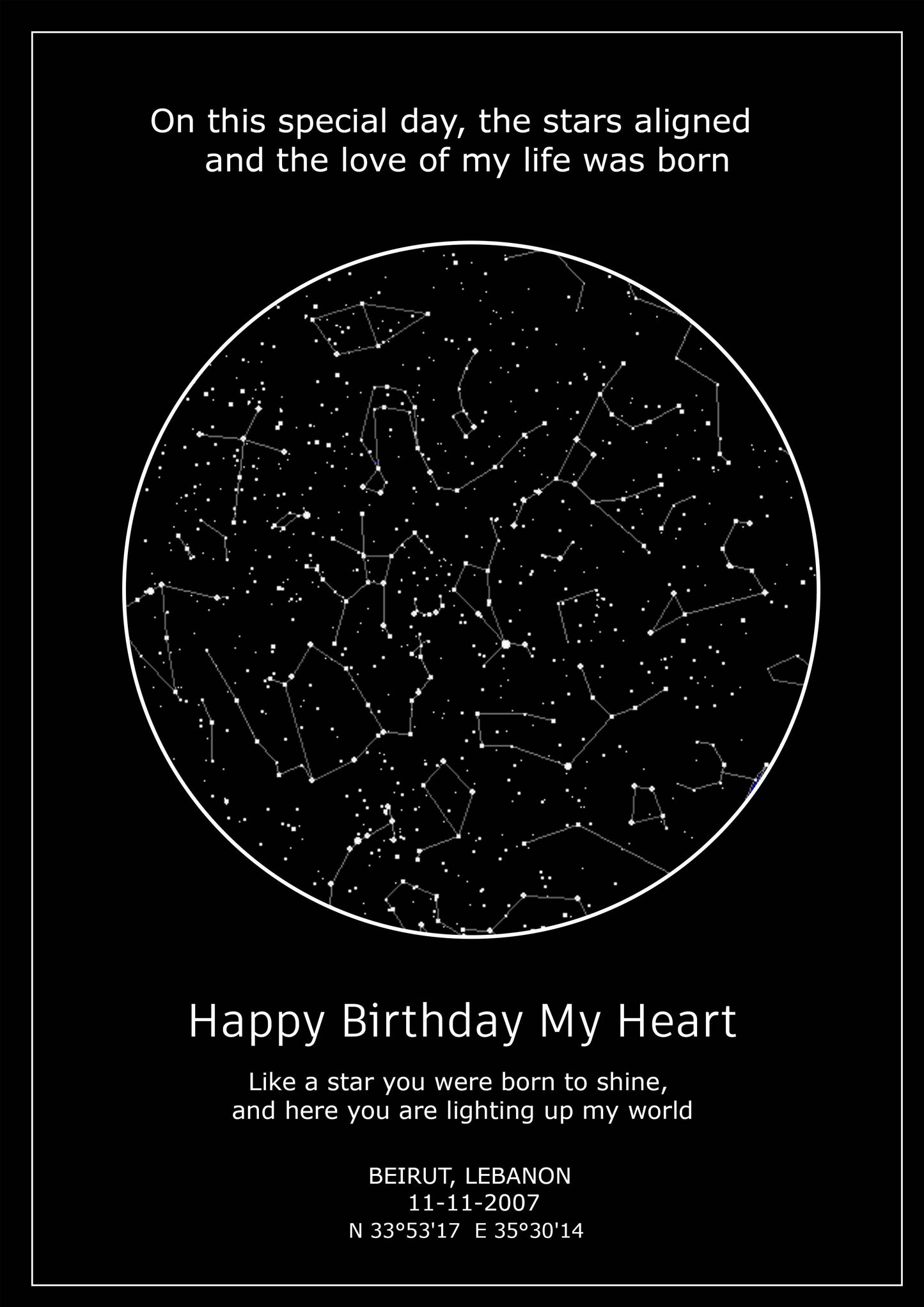 Black Birthday Starmap Frame